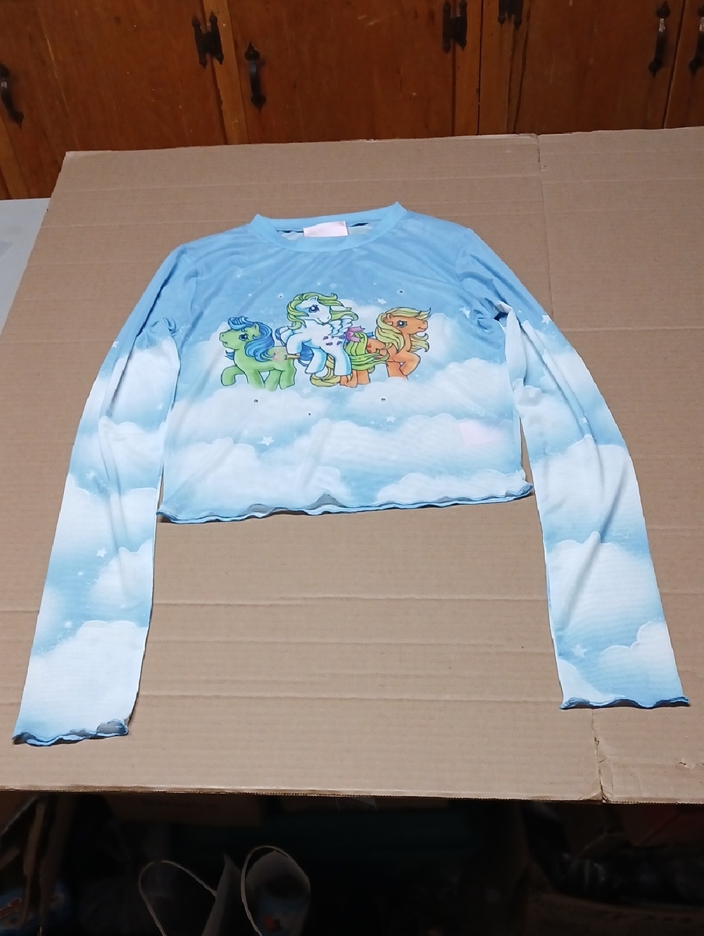 Dolls Kill x My Little Pony Long Sleeve Mesh Graphic Crop Top w/ Rhinestones M